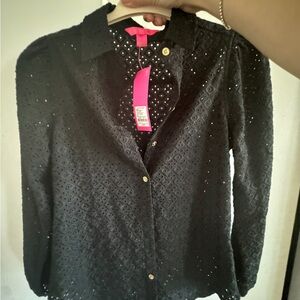 Lilly Pulitzer Black Eyelet Button-Down Shirt